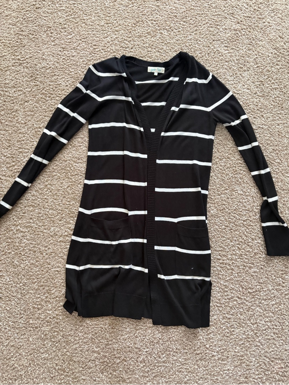 Grace & Lace Black and White Striped Open-Front Cardigan
